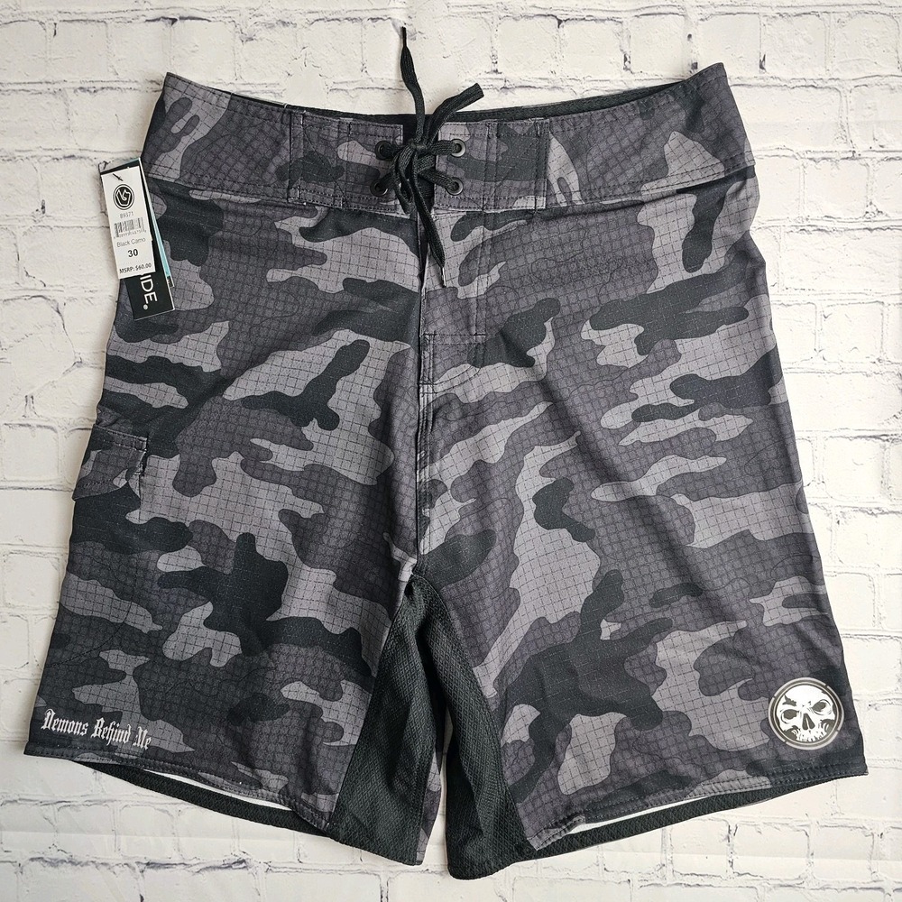 NEW Burnside Board Shorts Mens‎ Size 30 Black Camoflage Performance